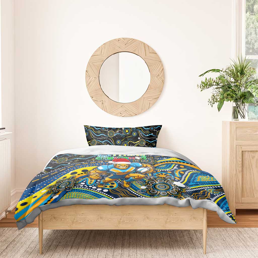 Merry Christmas Gold Coast Titans Bedding Set Aboriginal Santa Rugby Mascot - Light Blue - Vibe Hoodie Shop