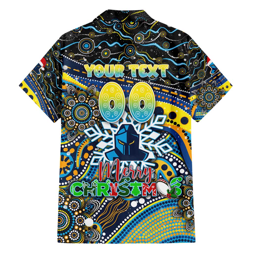 Merry Christmas Gold Coast Titans Hawaiian Shirt Aboriginal Santa Rugby Mascot - Light Blue - Vibe Hoodie Shop