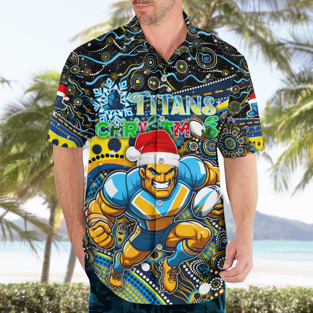 Merry Christmas Gold Coast Titans Hawaiian Shirt Aboriginal Santa Rugby Mascot - Light Blue - Vibe Hoodie Shop