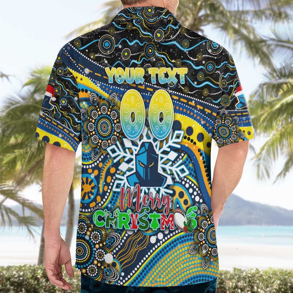 Merry Christmas Gold Coast Titans Hawaiian Shirt Aboriginal Santa Rugby Mascot - Light Blue - Vibe Hoodie Shop