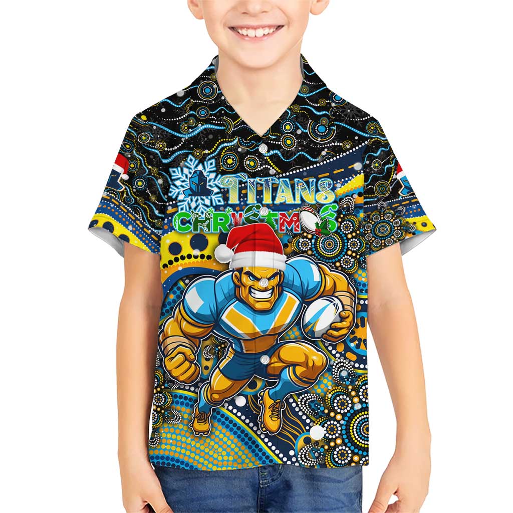 Merry Christmas Gold Coast Titans Hawaiian Shirt Aboriginal Santa Rugby Mascot - Light Blue - Vibe Hoodie Shop