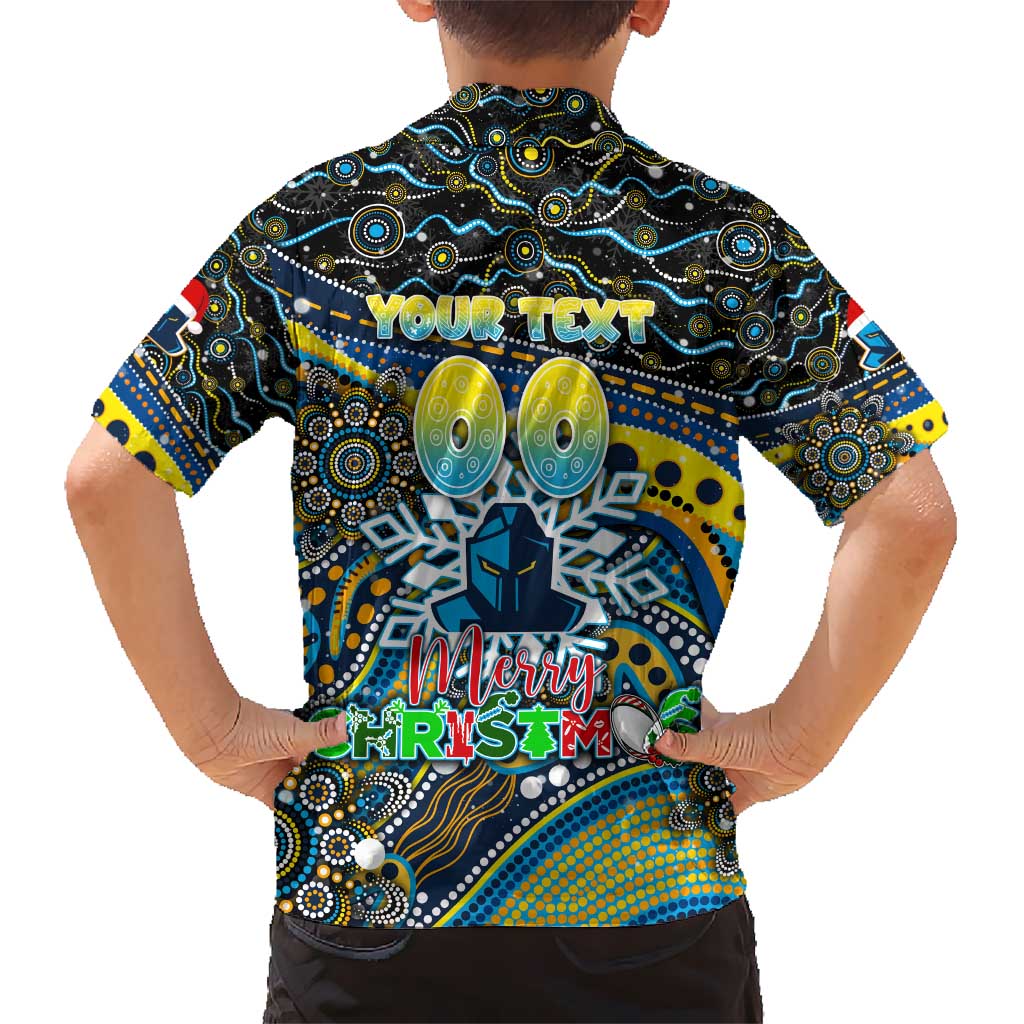 Merry Christmas Gold Coast Titans Hawaiian Shirt Aboriginal Santa Rugby Mascot - Light Blue - Vibe Hoodie Shop