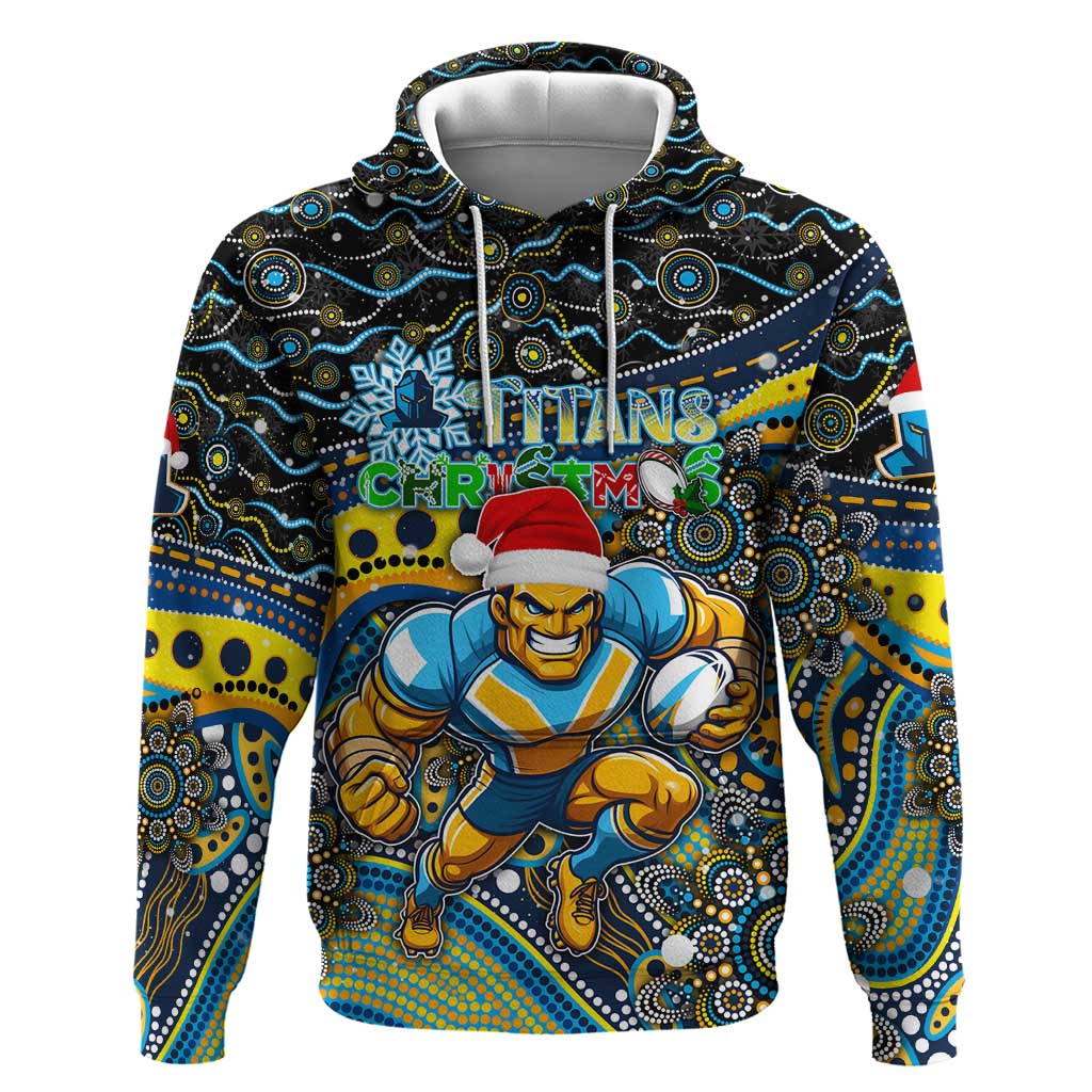 Merry Christmas Gold Coast Titans Hoodie Aboriginal Santa Rugby Mascot - Light Blue - Vibe Hoodie Shop
