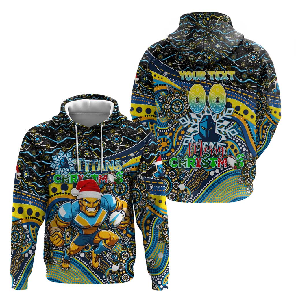 Merry Christmas Gold Coast Titans Hoodie Aboriginal Santa Rugby Mascot - Light Blue - Vibe Hoodie Shop