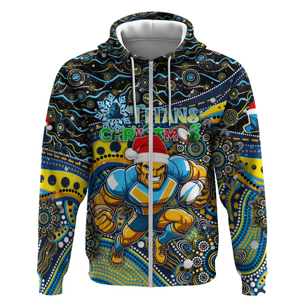 Merry Christmas Gold Coast Titans Hoodie Aboriginal Santa Rugby Mascot - Light Blue - Vibe Hoodie Shop