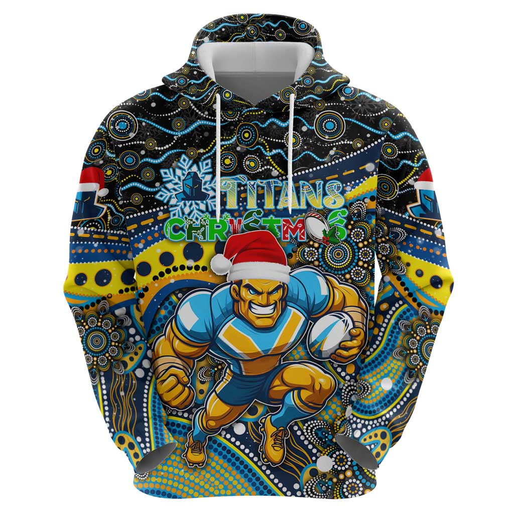 Merry Christmas Gold Coast Titans Hoodie Aboriginal Santa Rugby Mascot - Light Blue - Vibe Hoodie Shop