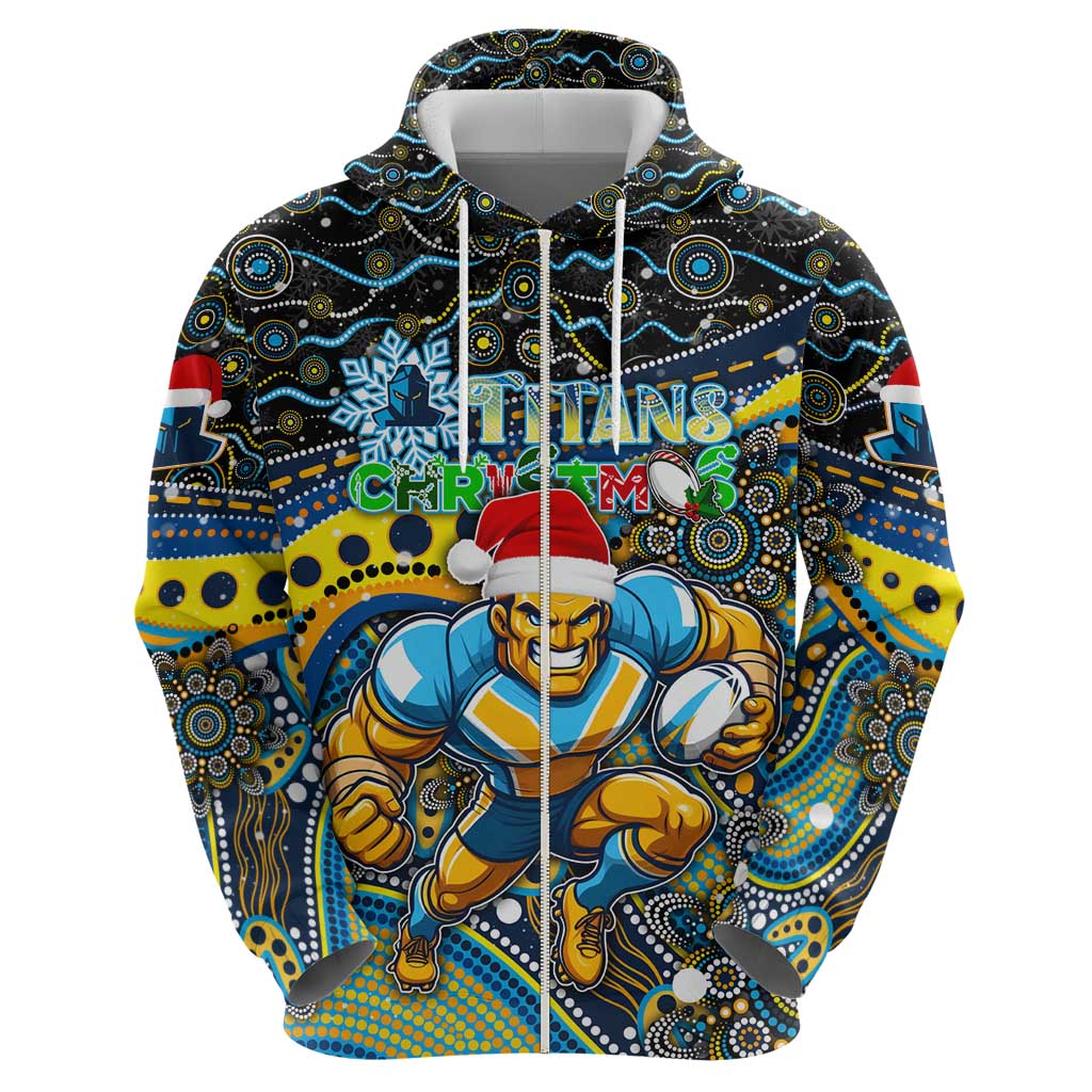 Merry Christmas Gold Coast Titans Hoodie Aboriginal Santa Rugby Mascot - Light Blue - Vibe Hoodie Shop