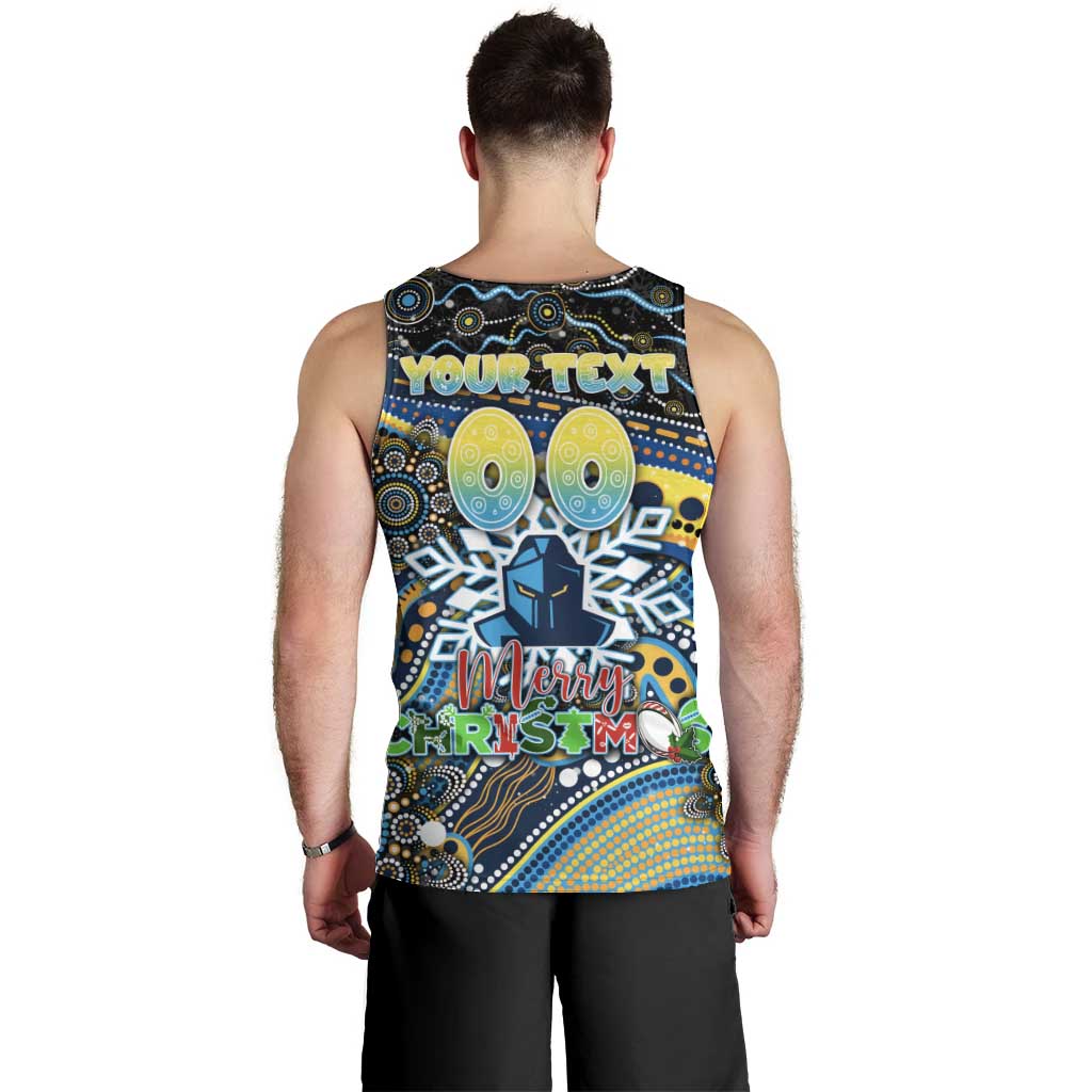 Merry Christmas Gold Coast Titans Men Tank Top Aboriginal Santa Rugby Mascot - Light Blue - Vibe Hoodie Shop