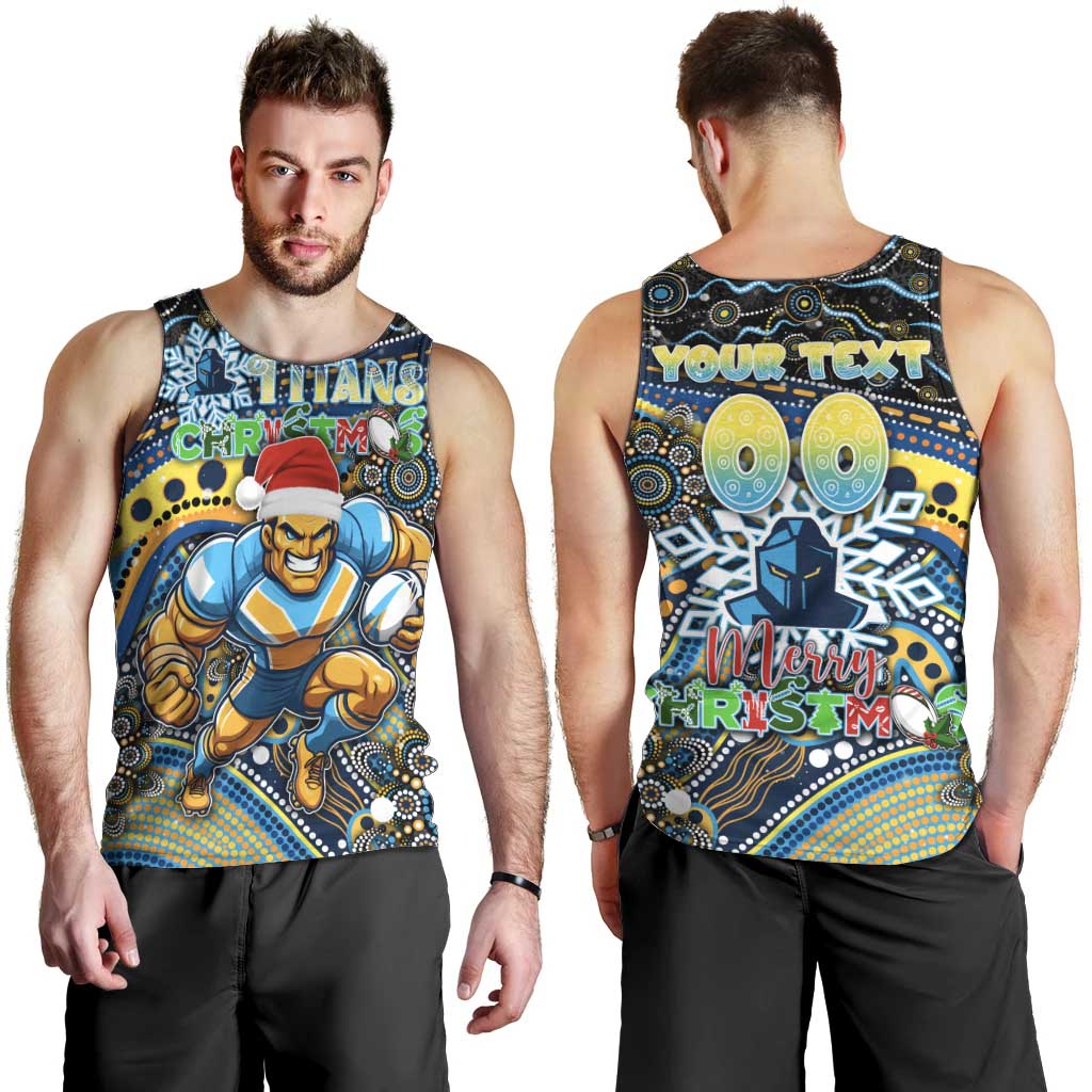 Merry Christmas Gold Coast Titans Men Tank Top Aboriginal Santa Rugby Mascot - Light Blue - Vibe Hoodie Shop