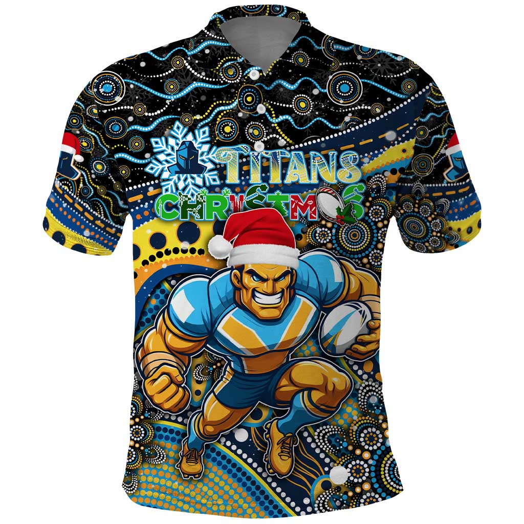 Merry Christmas Gold Coast Titans Polo Shirt Aboriginal Santa Rugby Mascot - Light Blue - Vibe Hoodie Shop
