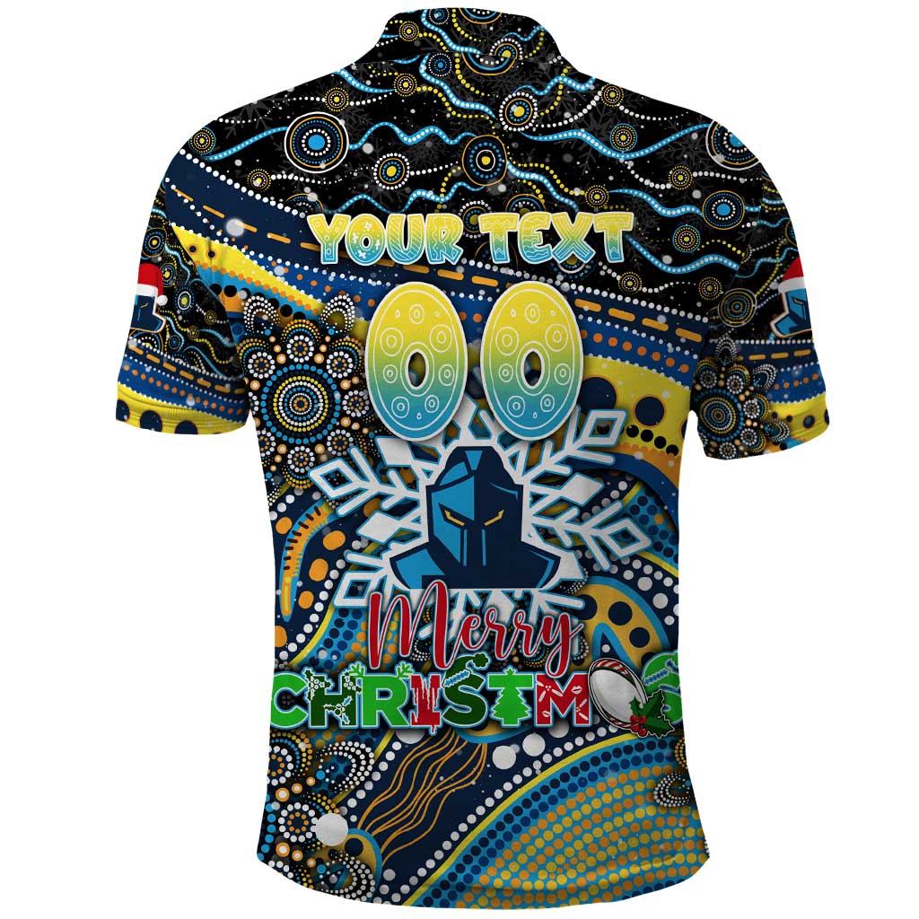 Merry Christmas Gold Coast Titans Polo Shirt Aboriginal Santa Rugby Mascot - Light Blue - Vibe Hoodie Shop