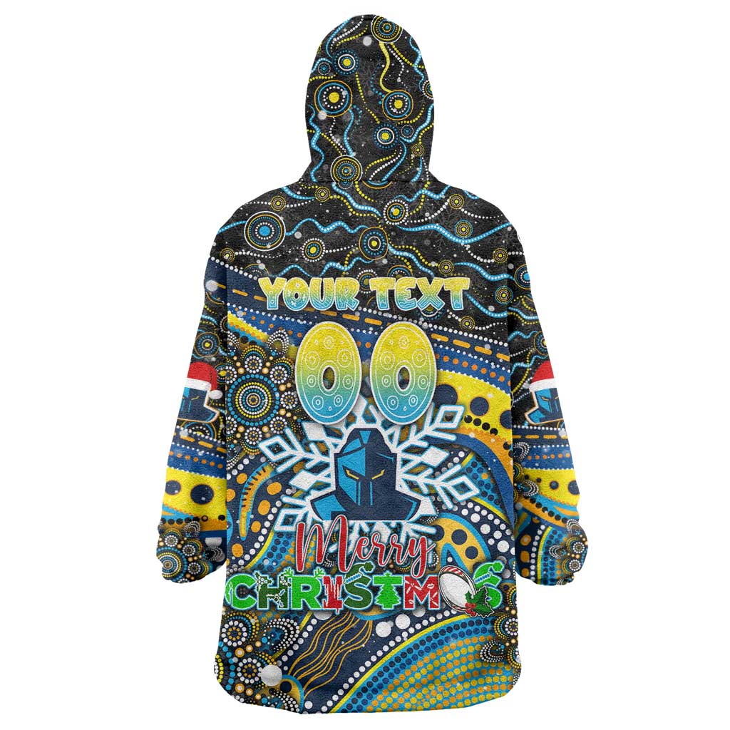 Merry Christmas Gold Coast Titans Wearable Blanket Hoodie Aboriginal Santa Rugby Mascot - Light Blue - Vibe Hoodie Shop