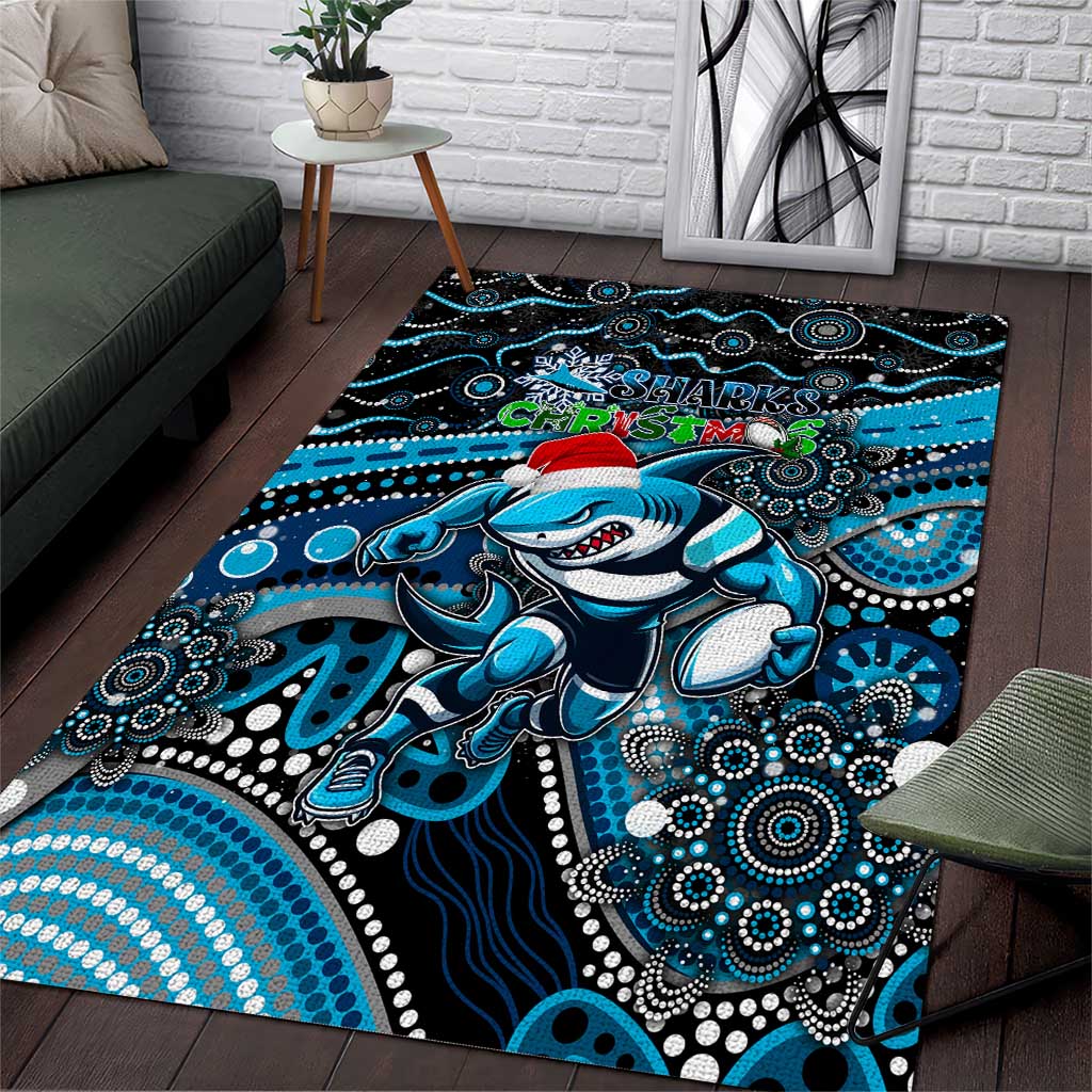 Merry Christmas Sharks Area Rug Aboriginal Santa Rugby Mascot - Cronulla Sutherland - Vibe Hoodie Shop