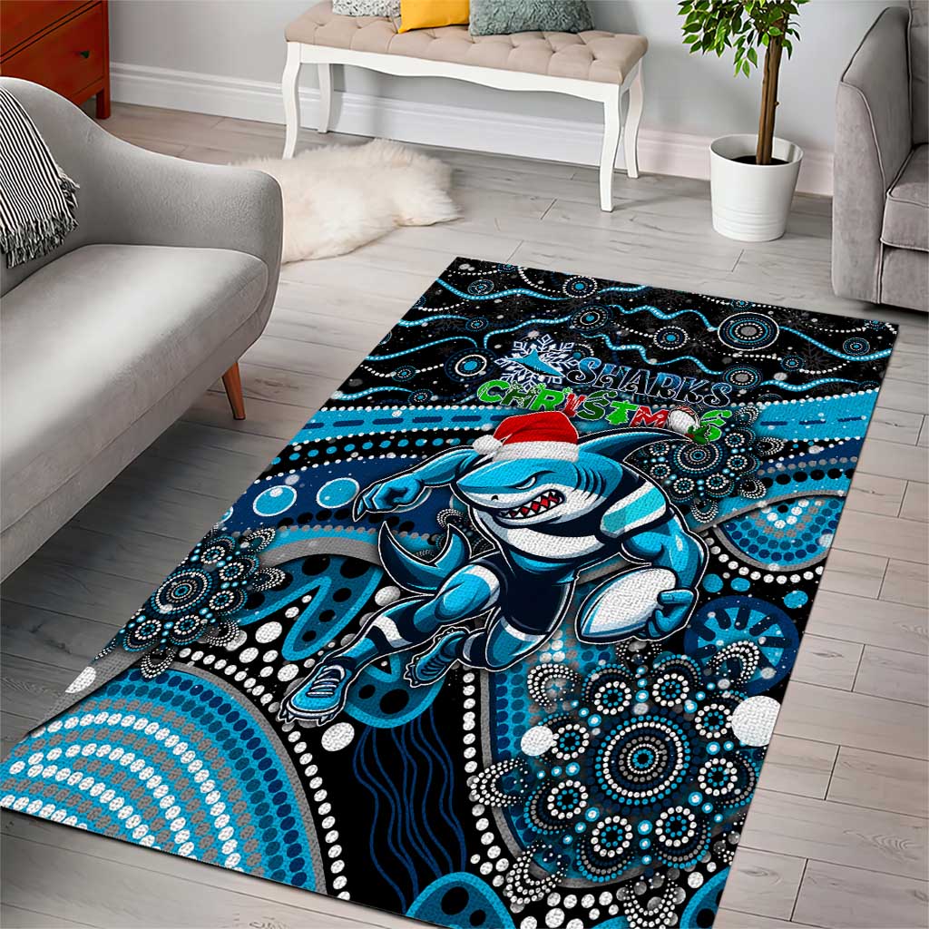 Merry Christmas Sharks Area Rug Aboriginal Santa Rugby Mascot - Cronulla Sutherland - Vibe Hoodie Shop