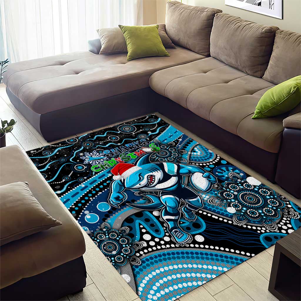 Merry Christmas Sharks Area Rug Aboriginal Santa Rugby Mascot - Cronulla Sutherland - Vibe Hoodie Shop