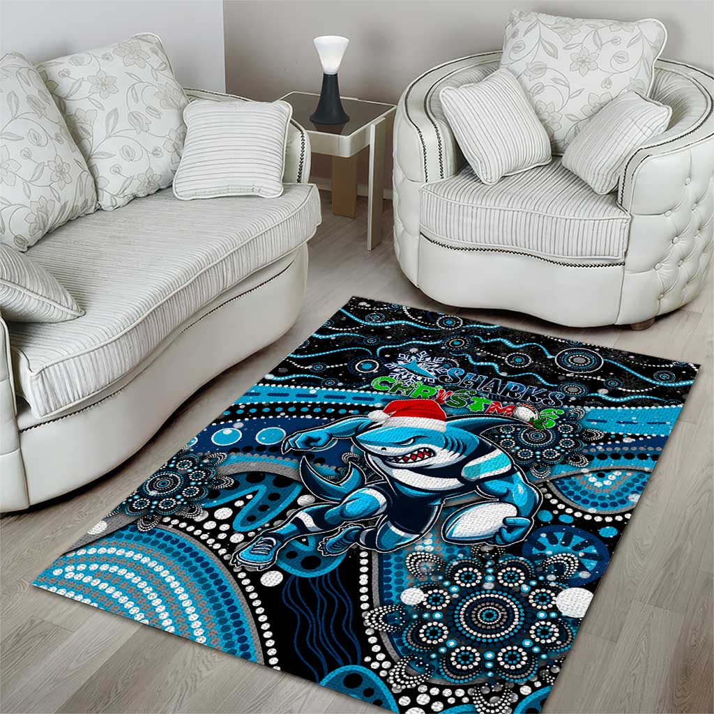 Merry Christmas Sharks Area Rug Aboriginal Santa Rugby Mascot - Cronulla Sutherland - Vibe Hoodie Shop