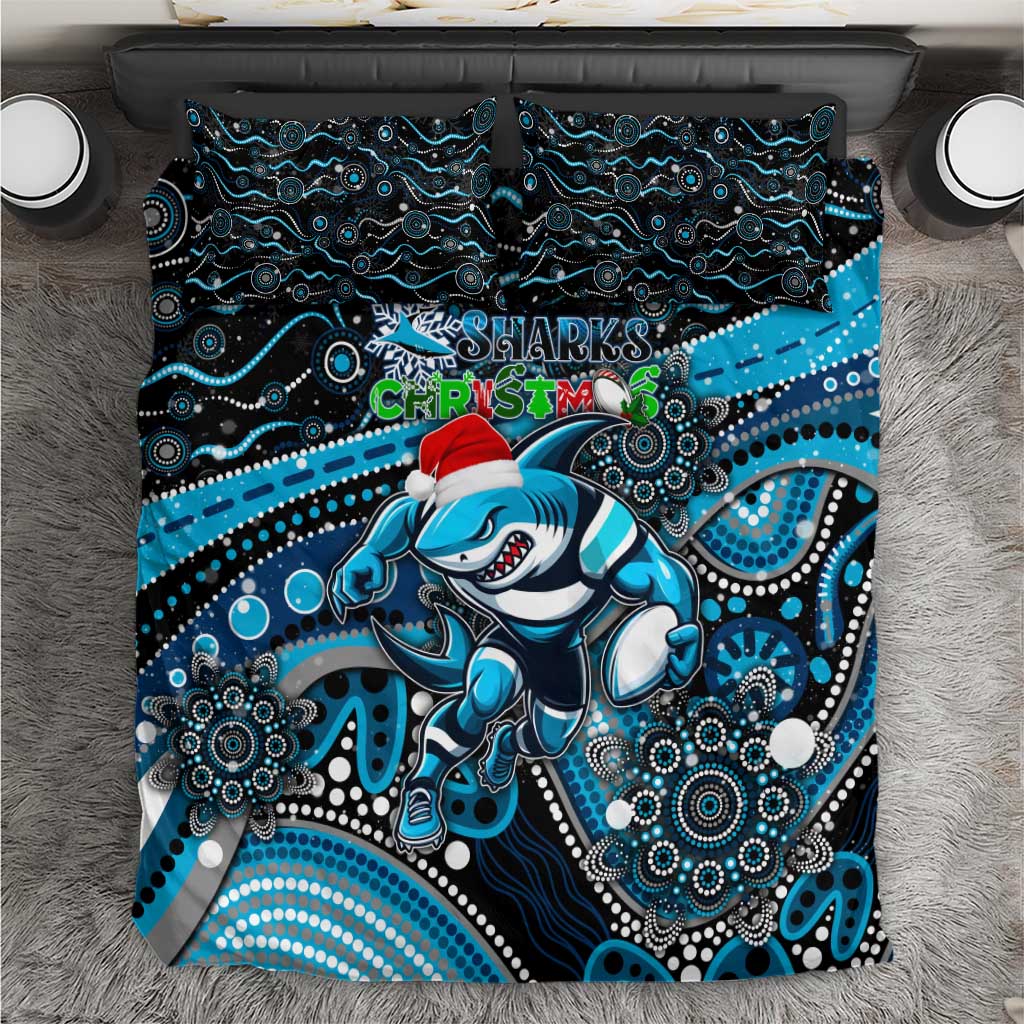Merry Christmas Sharks Bedding Set Aboriginal Santa Rugby Mascot - Cronulla Sutherland - Vibe Hoodie Shop