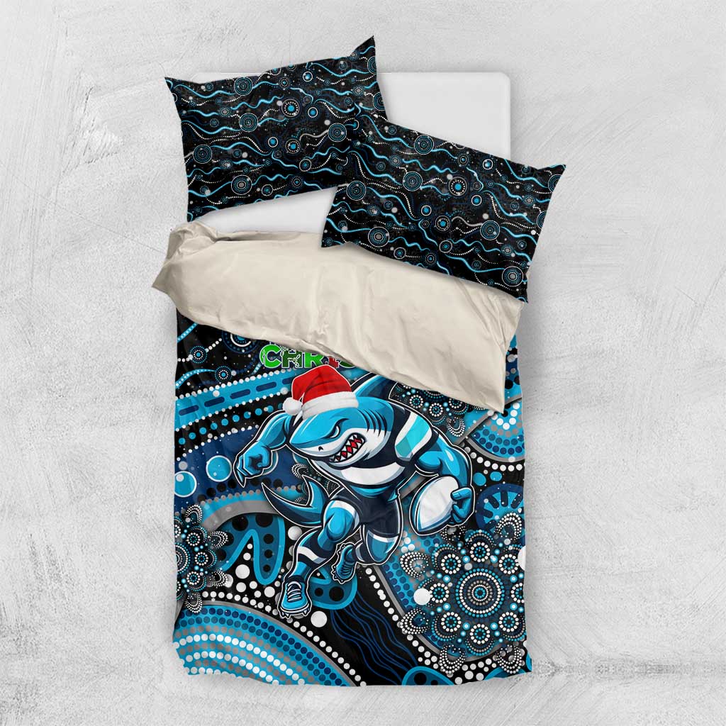 Merry Christmas Sharks Bedding Set Aboriginal Santa Rugby Mascot - Cronulla Sutherland - Vibe Hoodie Shop