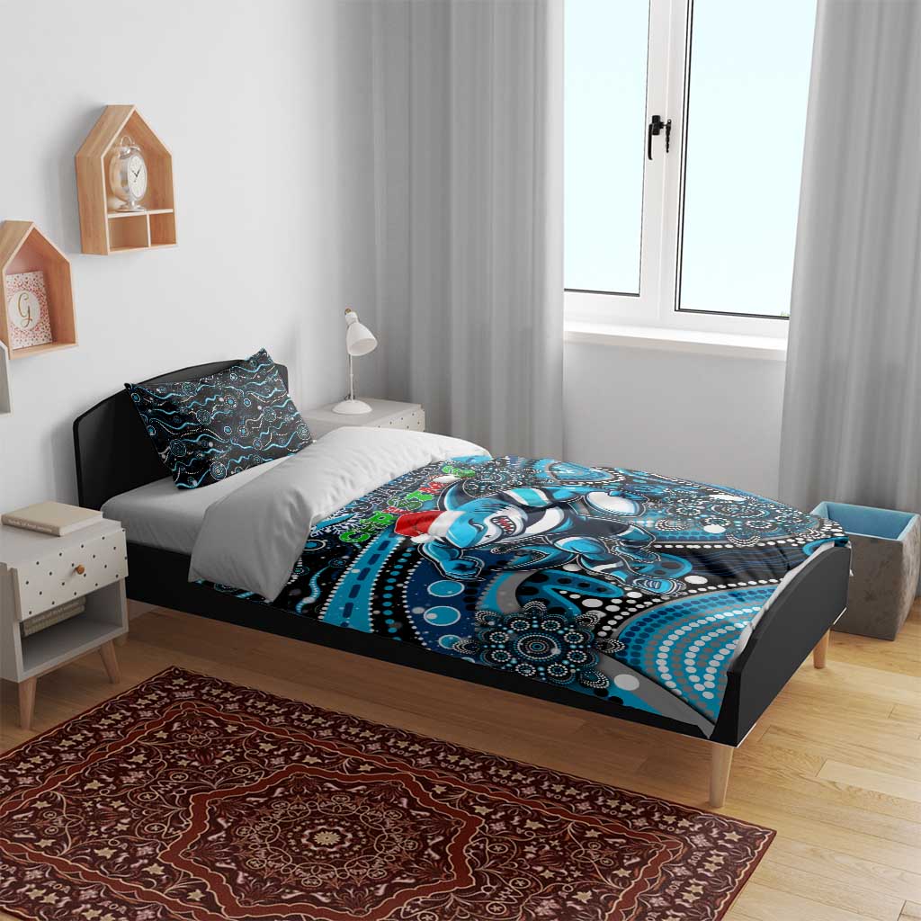 Merry Christmas Sharks Bedding Set Aboriginal Santa Rugby Mascot - Cronulla Sutherland - Vibe Hoodie Shop