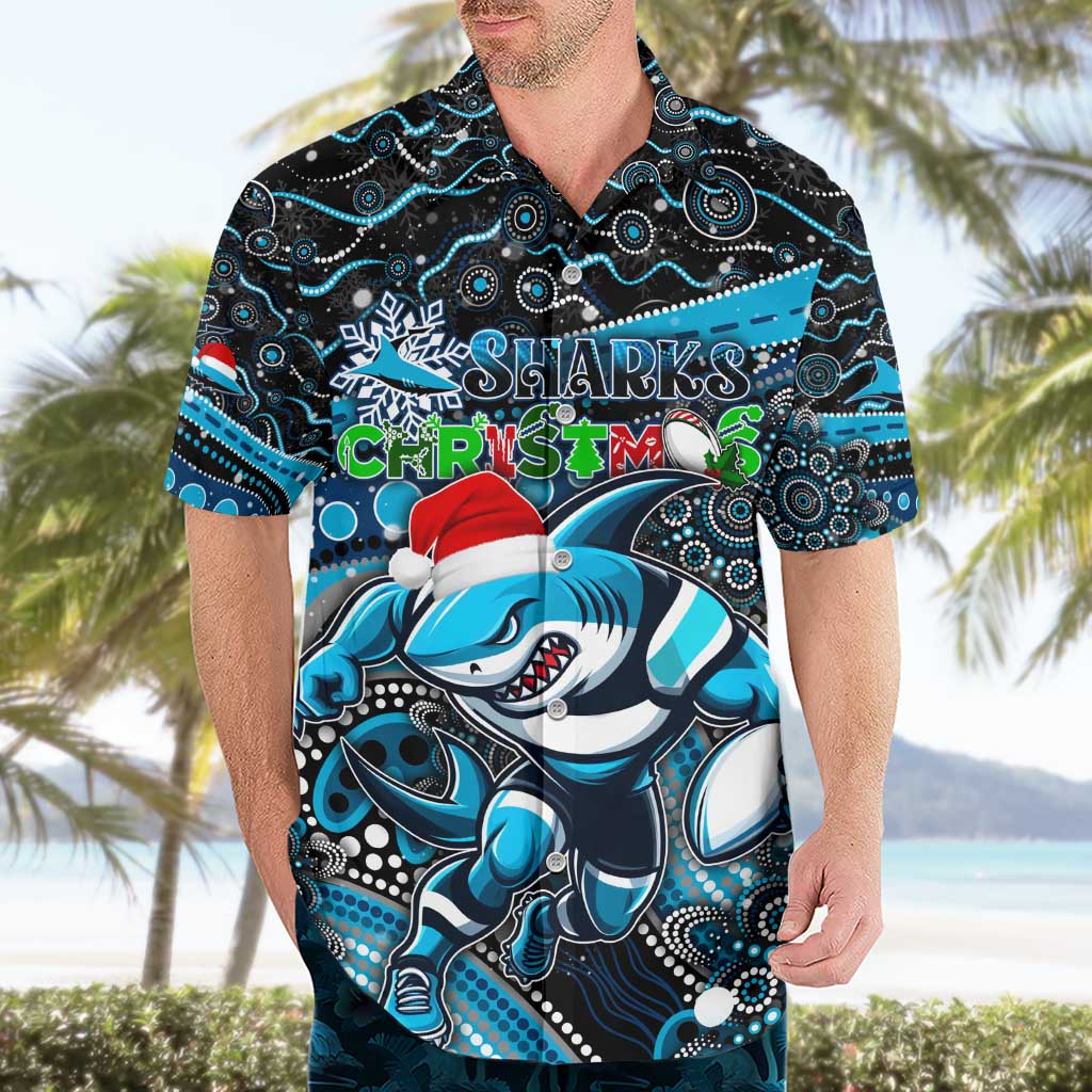 Merry Christmas Sharks Hawaiian Shirt Aboriginal Santa Rugby Mascot - Cronulla Sutherland - Vibe Hoodie Shop