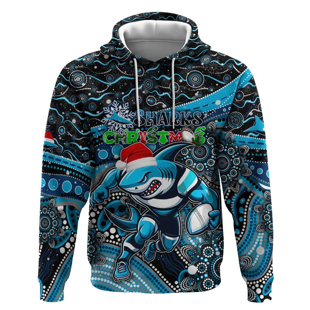 Merry Christmas Sharks Hoodie Aboriginal Santa Rugby Mascot - Cronulla Sutherland - Vibe Hoodie Shop