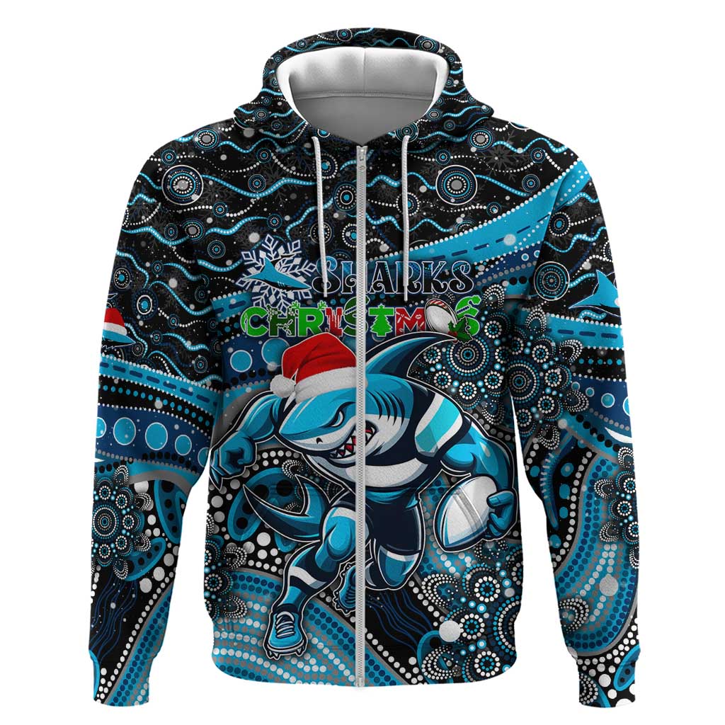 Merry Christmas Sharks Hoodie Aboriginal Santa Rugby Mascot - Cronulla Sutherland - Vibe Hoodie Shop