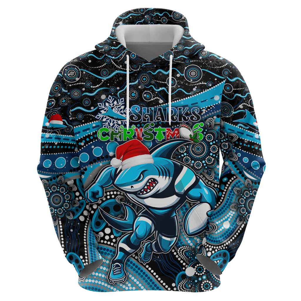 Merry Christmas Sharks Hoodie Aboriginal Santa Rugby Mascot - Cronulla Sutherland - Vibe Hoodie Shop