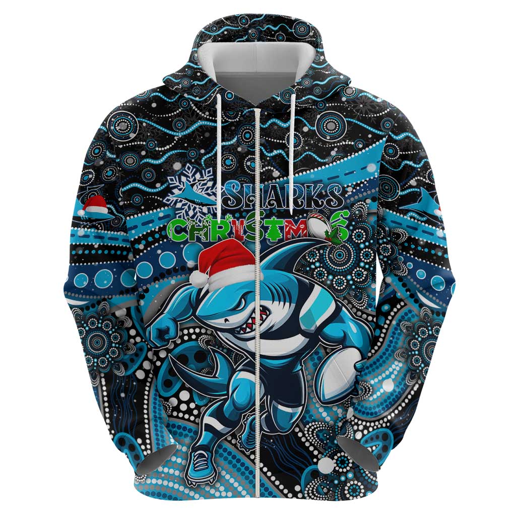 Merry Christmas Sharks Hoodie Aboriginal Santa Rugby Mascot - Cronulla Sutherland - Vibe Hoodie Shop