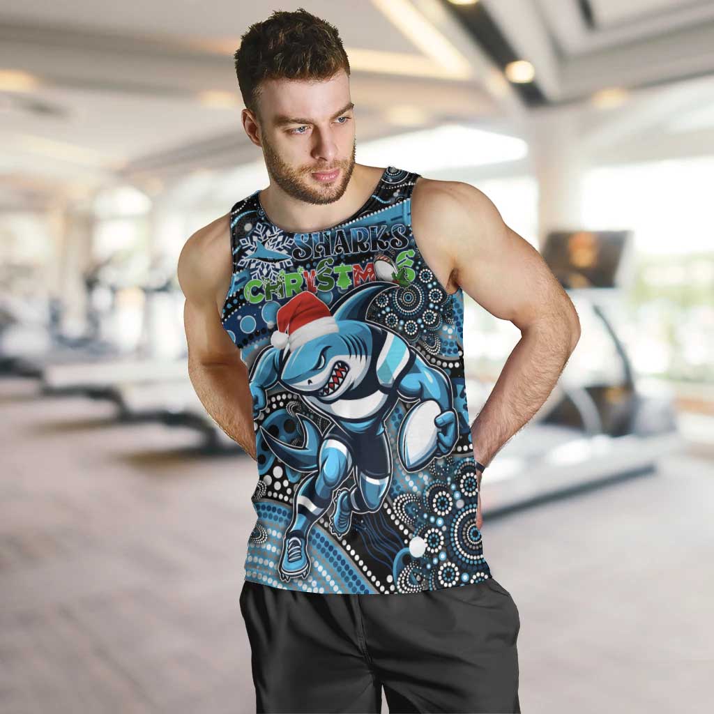 Merry Christmas Sharks Men Tank Top Aboriginal Santa Rugby Mascot - Cronulla Sutherland - Vibe Hoodie Shop