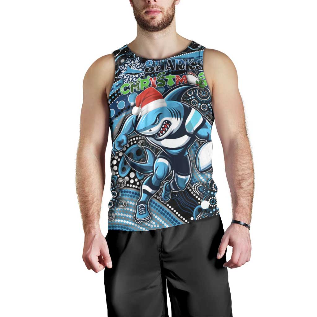 Merry Christmas Sharks Men Tank Top Aboriginal Santa Rugby Mascot - Cronulla Sutherland - Vibe Hoodie Shop