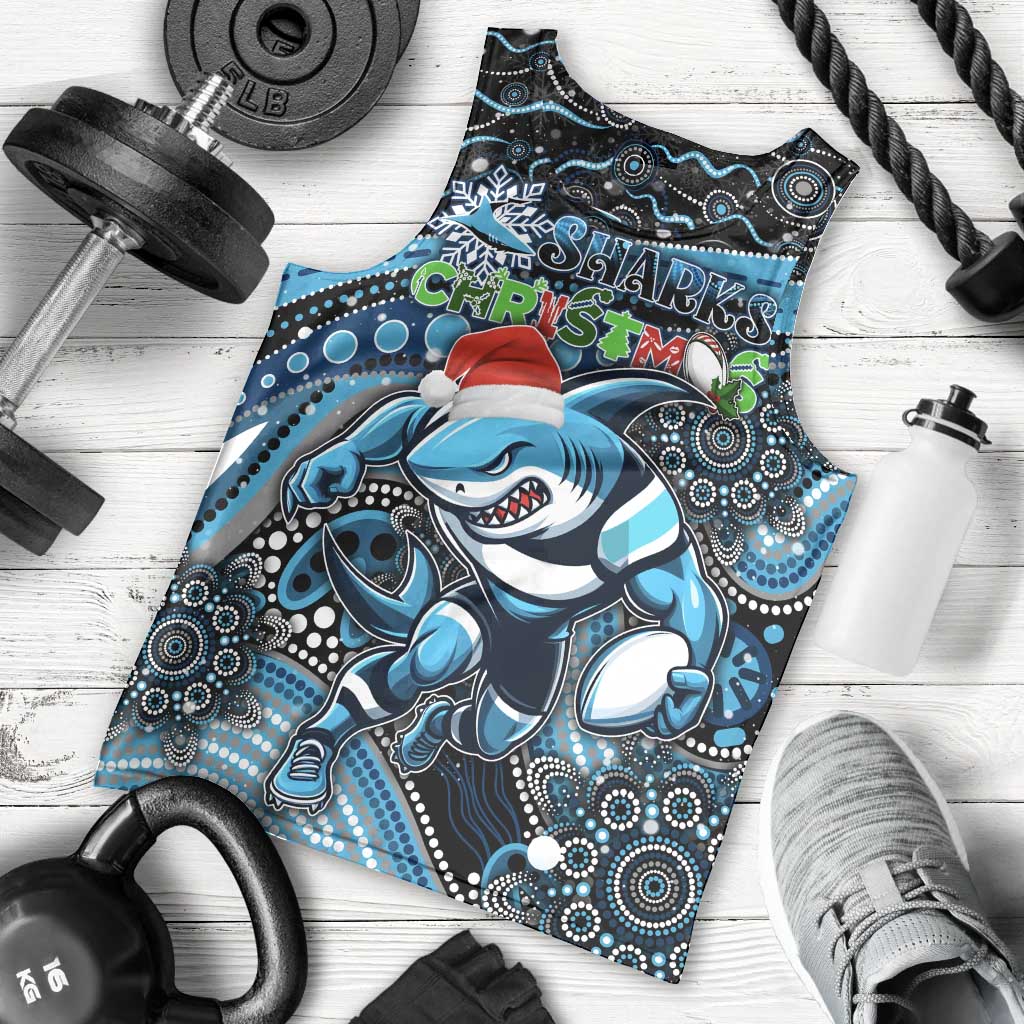 Merry Christmas Sharks Men Tank Top Aboriginal Santa Rugby Mascot - Cronulla Sutherland - Vibe Hoodie Shop