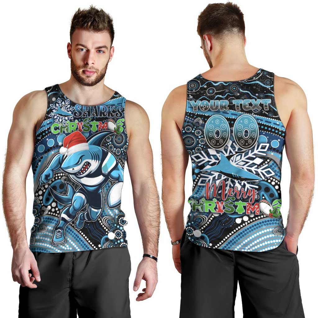 Merry Christmas Sharks Men Tank Top Aboriginal Santa Rugby Mascot - Cronulla Sutherland - Vibe Hoodie Shop
