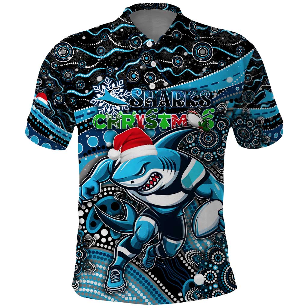 Merry Christmas Sharks Polo Shirt Aboriginal Santa Rugby Mascot - Cronulla Sutherland - Vibe Hoodie Shop