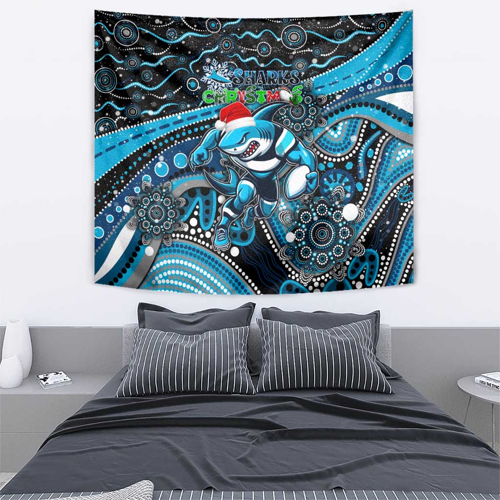 Merry Christmas Sharks Tapestry Aboriginal Santa Rugby Mascot - Cronulla Sutherland - Vibe Hoodie Shop