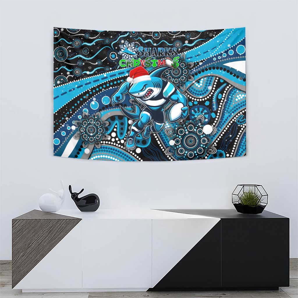 Merry Christmas Sharks Tapestry Aboriginal Santa Rugby Mascot - Cronulla Sutherland - Vibe Hoodie Shop