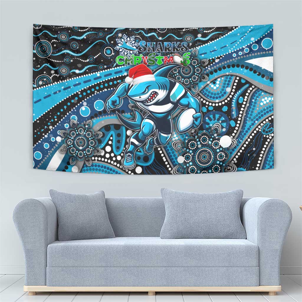 Merry Christmas Sharks Tapestry Aboriginal Santa Rugby Mascot - Cronulla Sutherland - Vibe Hoodie Shop