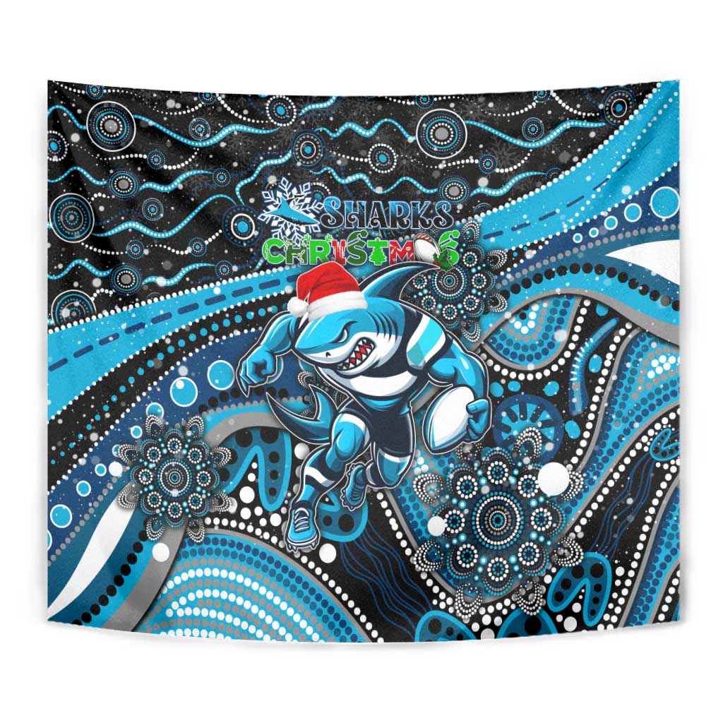 Merry Christmas Sharks Tapestry Aboriginal Santa Rugby Mascot - Cronulla Sutherland - Vibe Hoodie Shop