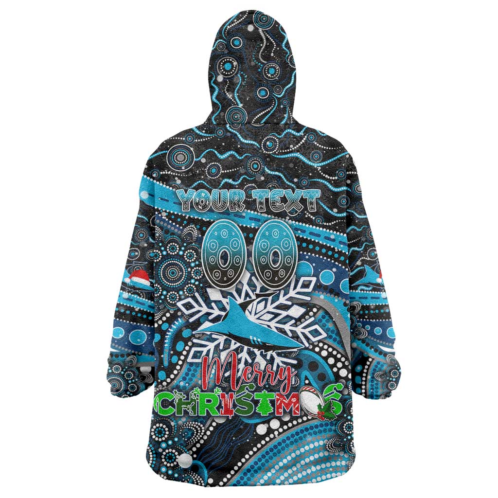 Merry Christmas Sharks Wearable Blanket Hoodie Aboriginal Santa Rugby Mascot - Cronulla Sutherland - Vibe Hoodie Shop