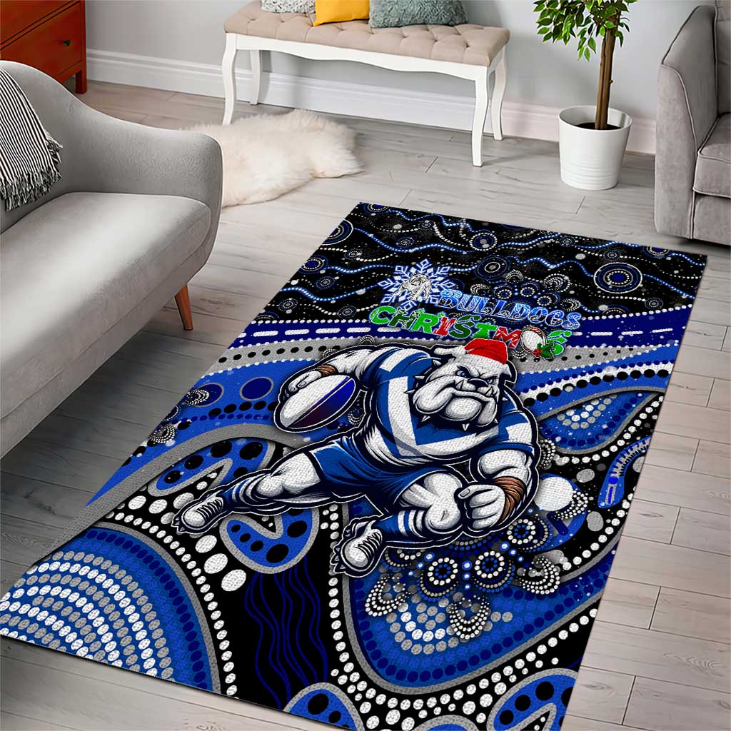 Merry Christmas Bulldogs Area Rug Aboriginal Santa Rugby Mascot - Canterbury Bankstown - Vibe Hoodie Shop