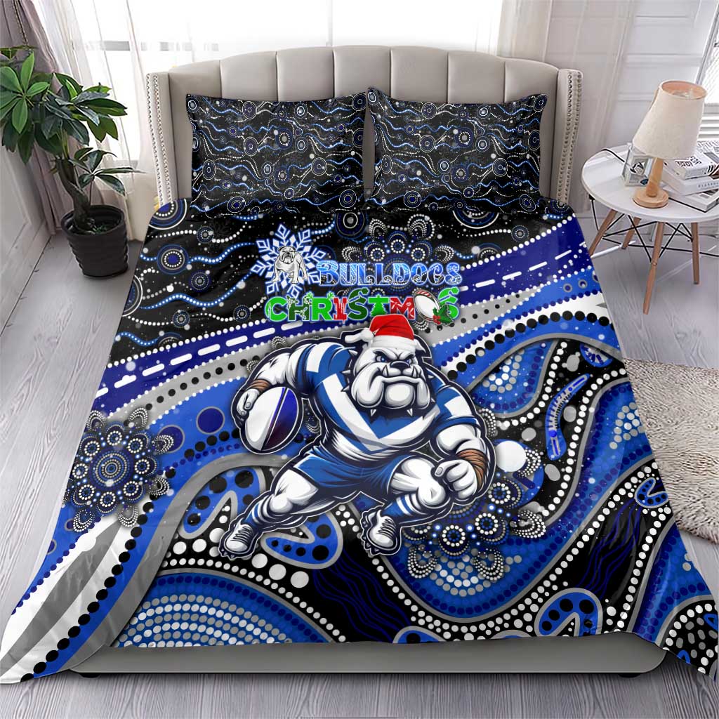Merry Christmas Bulldogs Bedding Set Aboriginal Santa Rugby Mascot - Canterbury Bankstown - Vibe Hoodie Shop