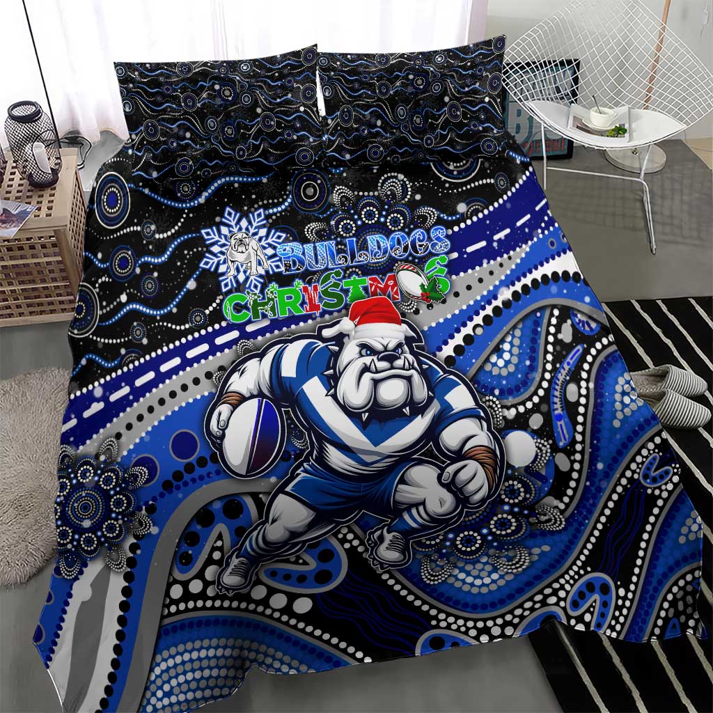 Merry Christmas Bulldogs Bedding Set Aboriginal Santa Rugby Mascot - Canterbury Bankstown - Vibe Hoodie Shop