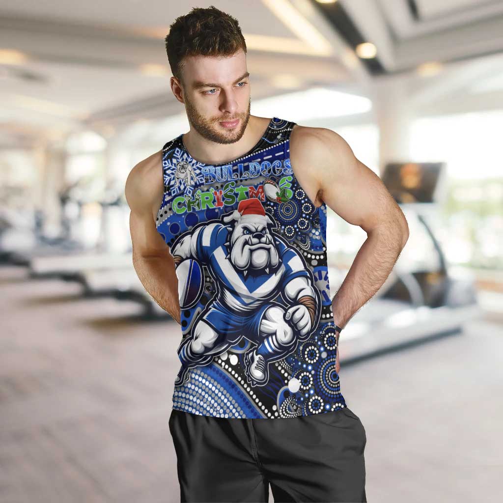 Merry Christmas Bulldogs Men Tank Top Aboriginal Santa Rugby Mascot - Canterbury Bankstown - Vibe Hoodie Shop