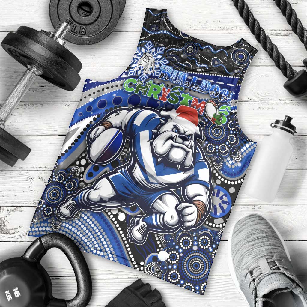 Merry Christmas Bulldogs Men Tank Top Aboriginal Santa Rugby Mascot - Canterbury Bankstown - Vibe Hoodie Shop
