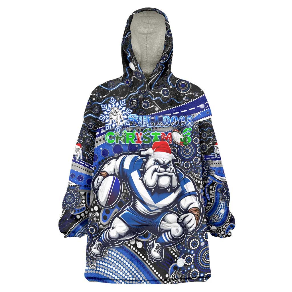 Merry Christmas Bulldogs Wearable Blanket Hoodie Aboriginal Santa Rugby Mascot - Canterbury Bankstown - Vibe Hoodie Shop