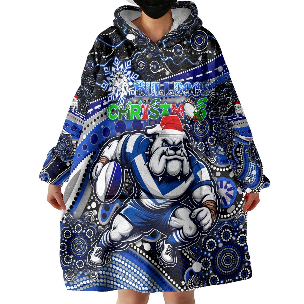 Merry Christmas Bulldogs Wearable Blanket Hoodie Aboriginal Santa Rugby Mascot - Canterbury Bankstown - Vibe Hoodie Shop