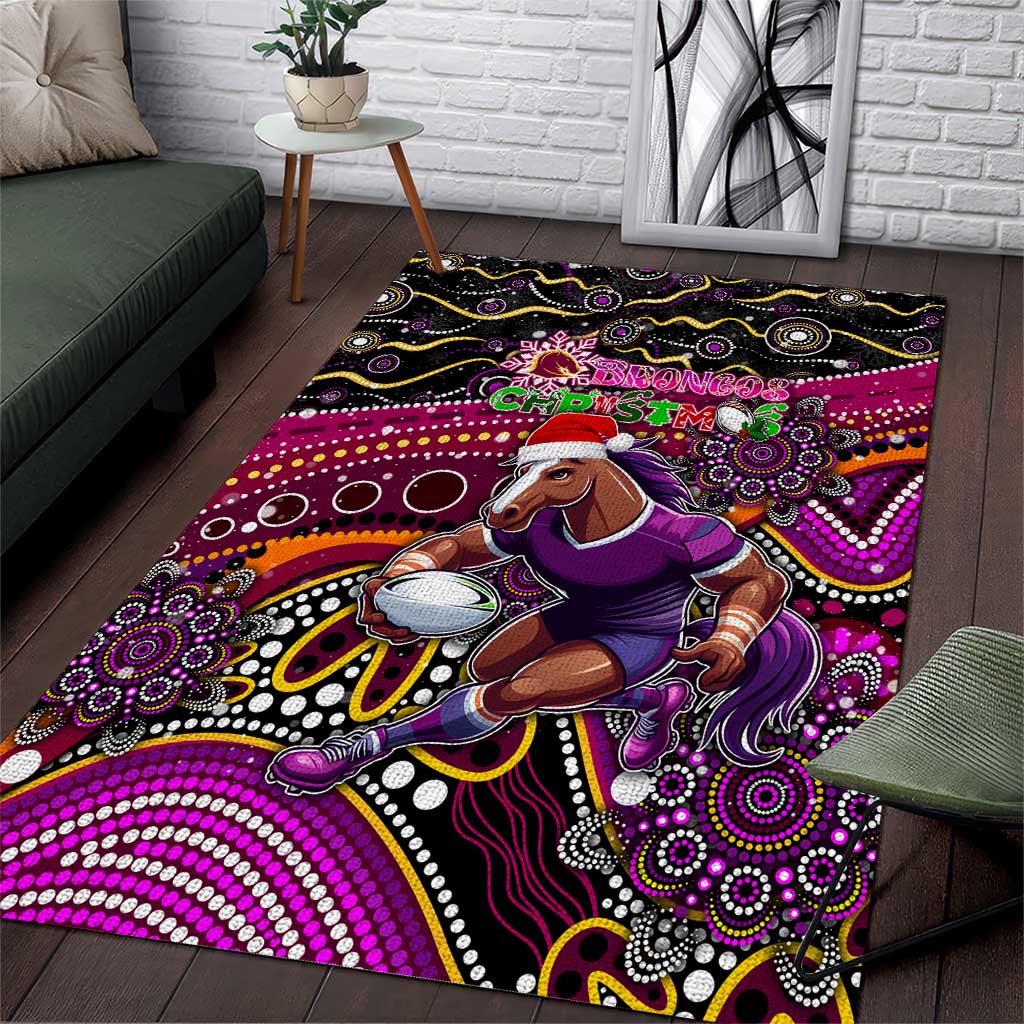 Merry Christmas Broncos Area Rug Aboriginal Santa Rugby Mascot - Brisbane - Vibe Hoodie Shop