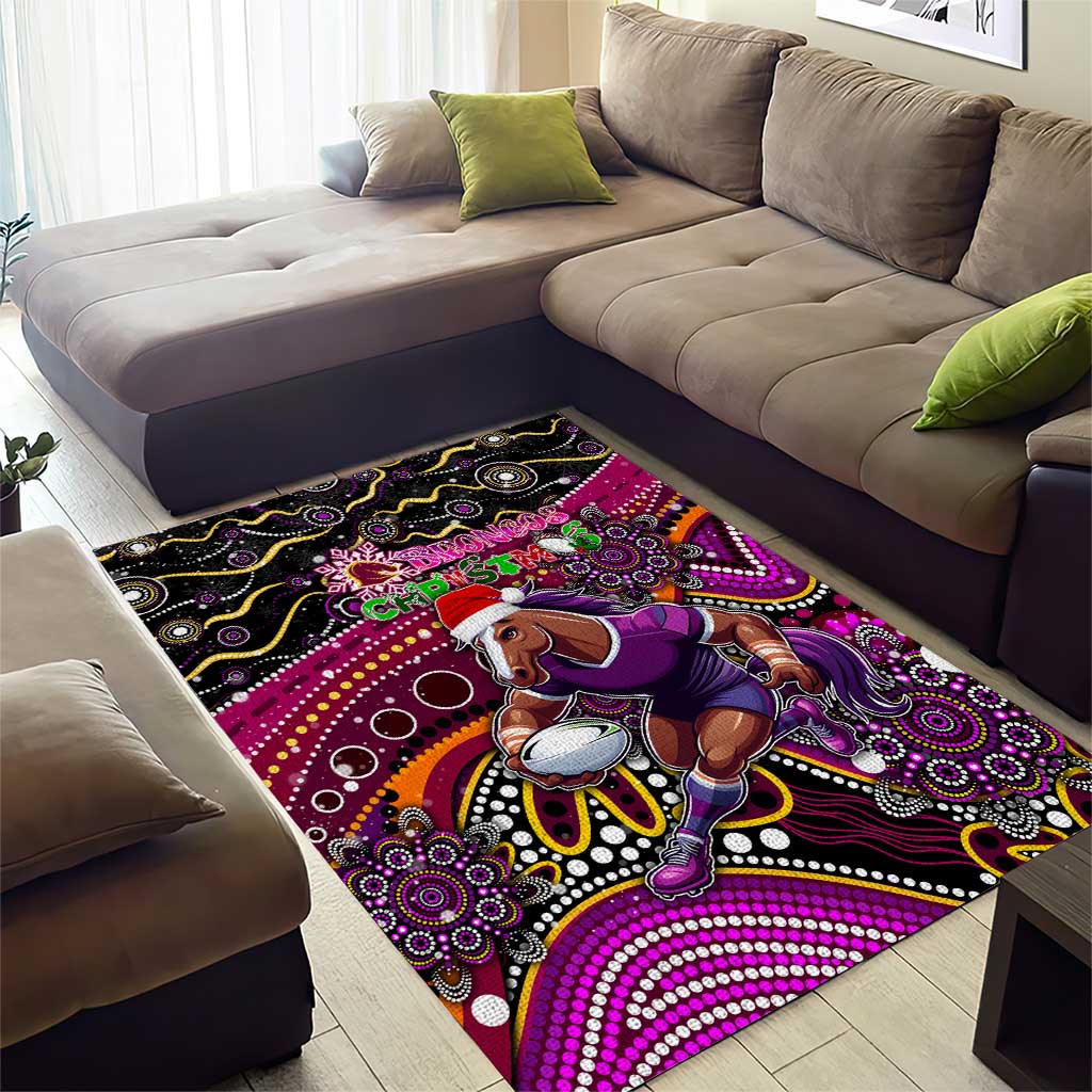 Merry Christmas Broncos Area Rug Aboriginal Santa Rugby Mascot - Brisbane - Vibe Hoodie Shop