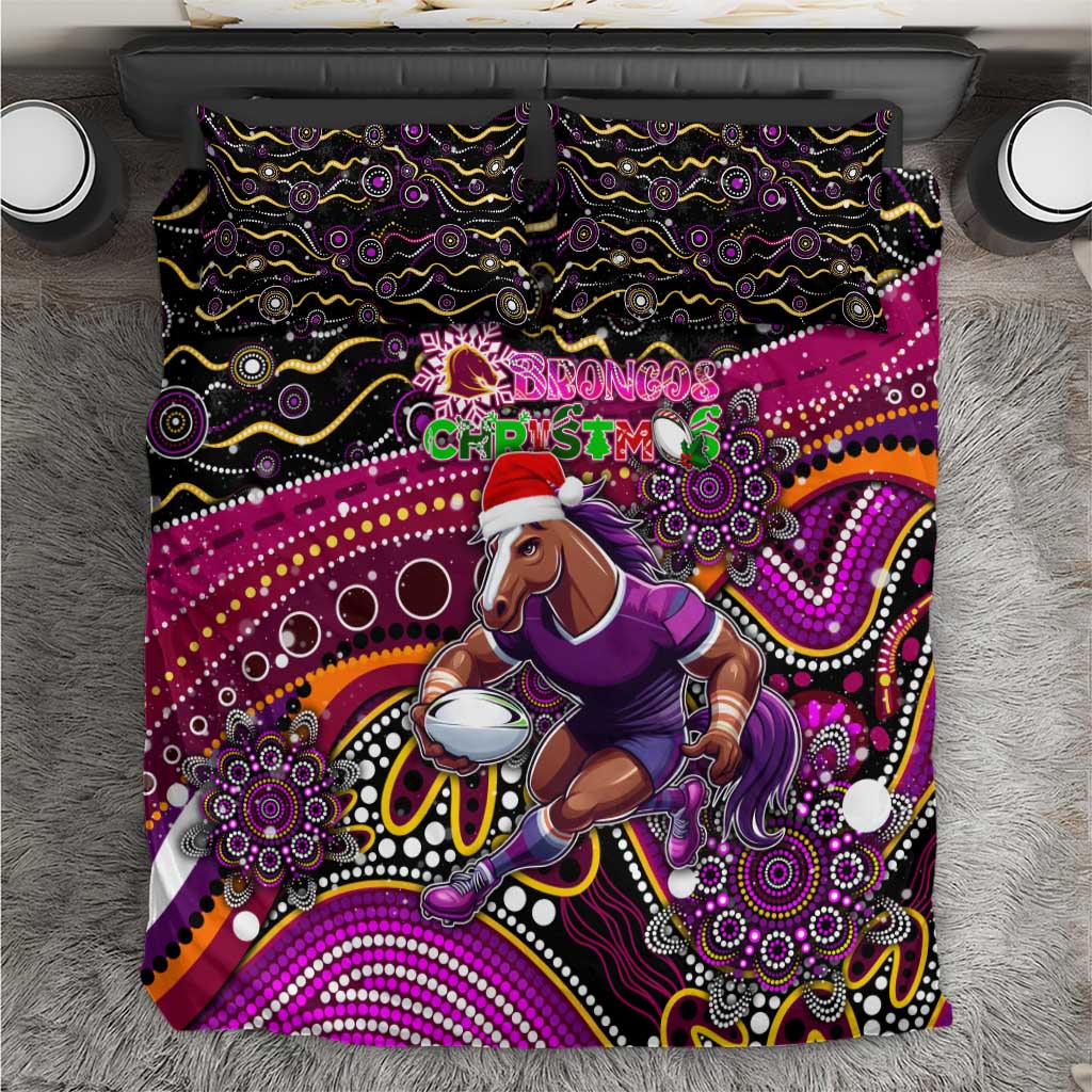 Merry Christmas Broncos Bedding Set Aboriginal Santa Rugby Mascot - Brisbane - Vibe Hoodie Shop