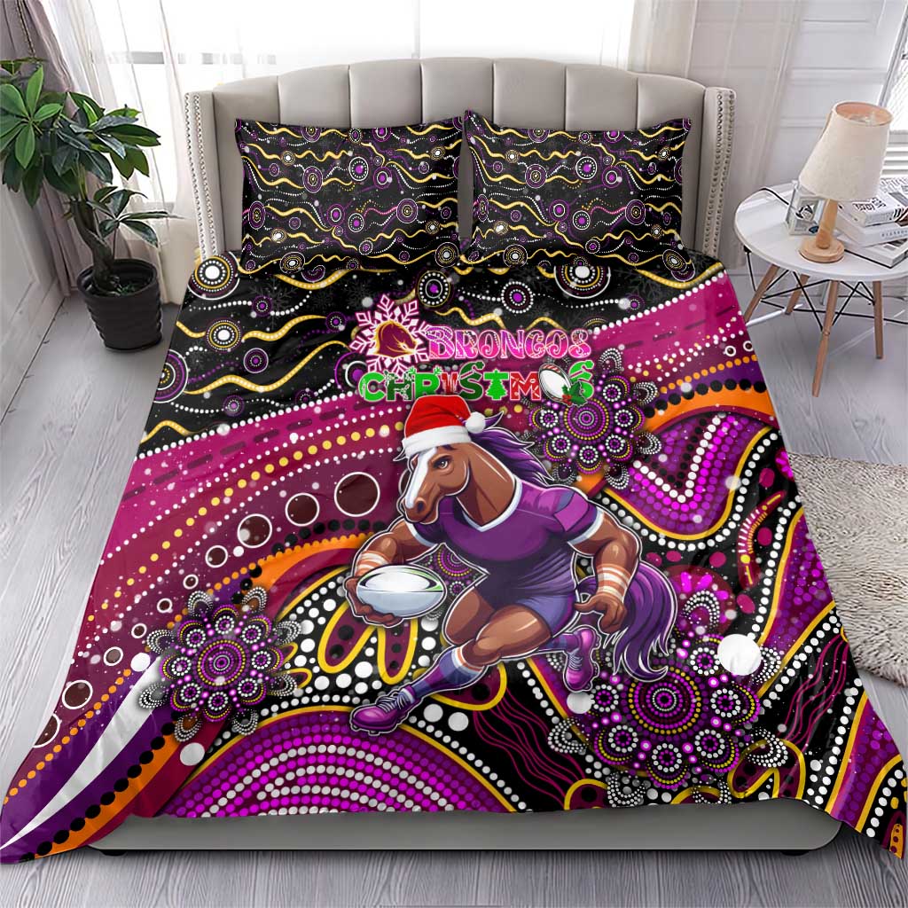 Merry Christmas Broncos Bedding Set Aboriginal Santa Rugby Mascot - Brisbane - Vibe Hoodie Shop