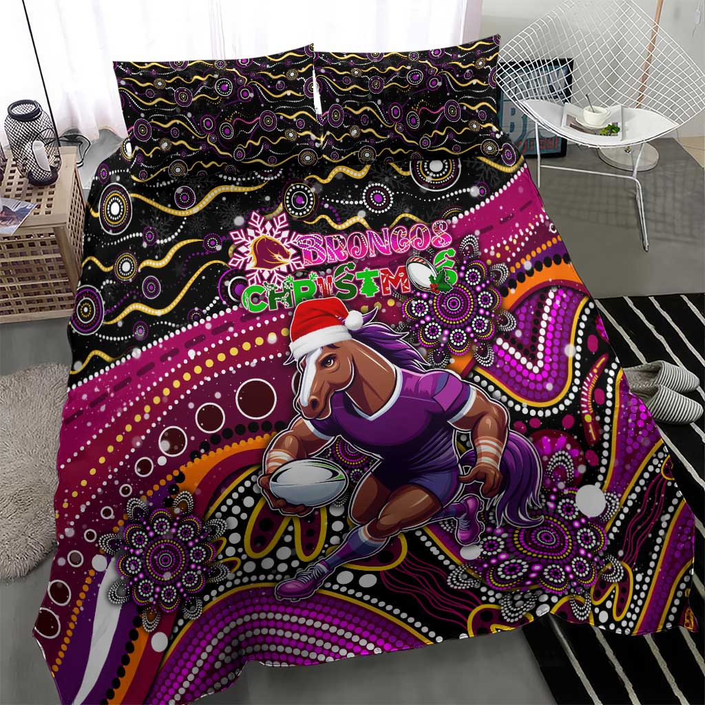 Merry Christmas Broncos Bedding Set Aboriginal Santa Rugby Mascot - Brisbane - Vibe Hoodie Shop